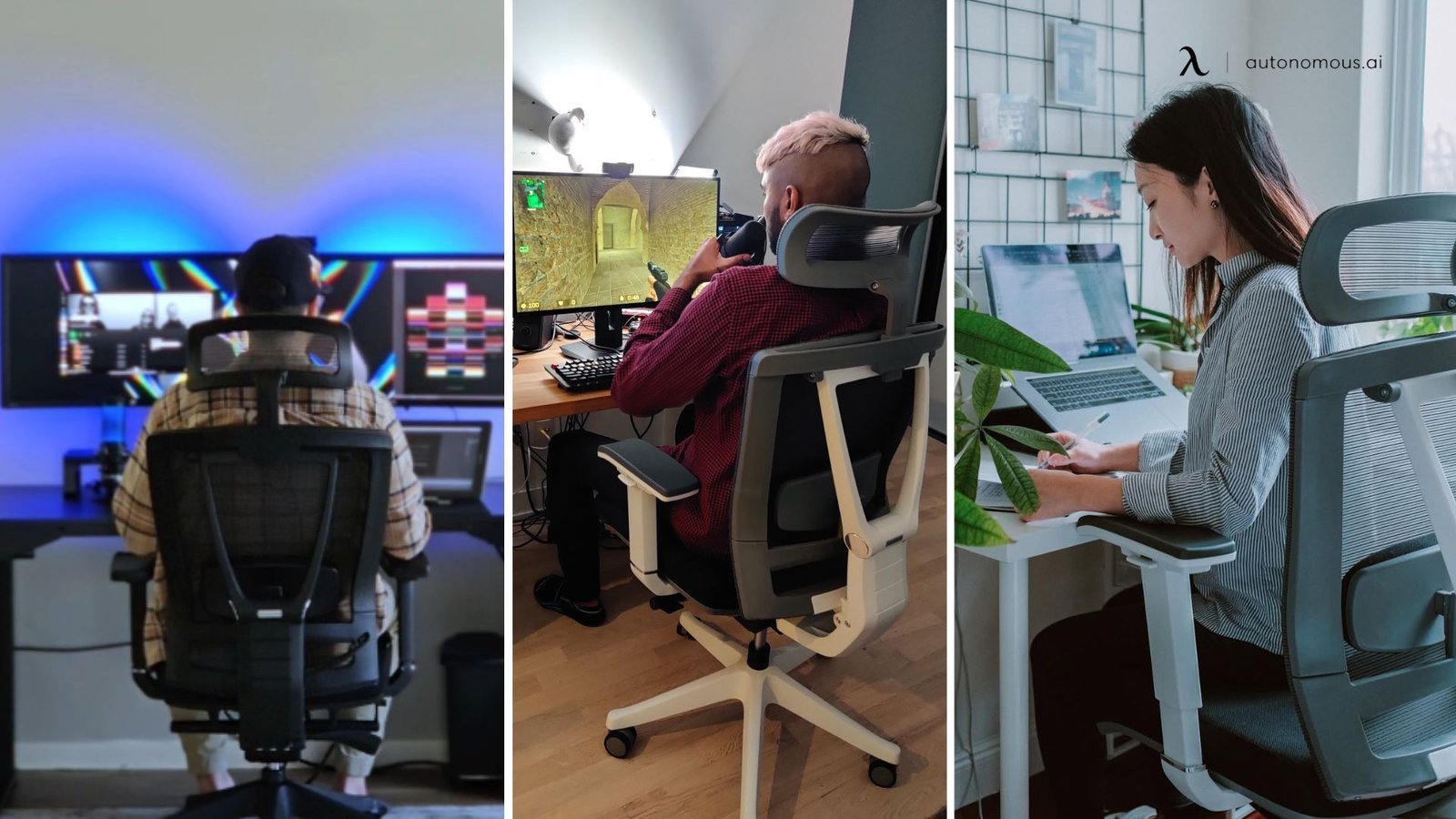 An ergonomic home office chair placed neatly at a clean and organized desk.