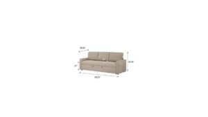 A modern three-seater sofa sits in a bright living room, representing standard sofa dimensions.