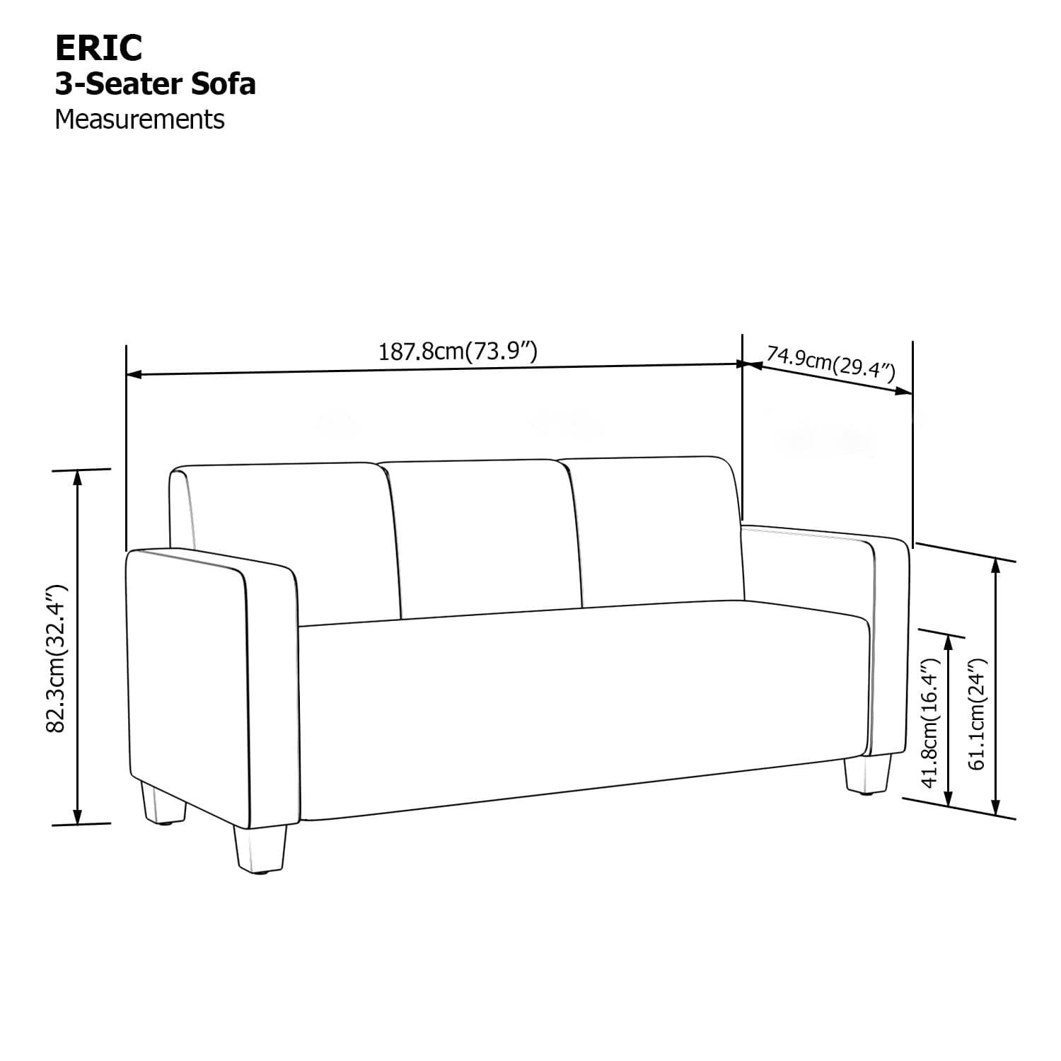 Measuring a three-seater sofa to ensure it fits the wall and doorway dimensions.