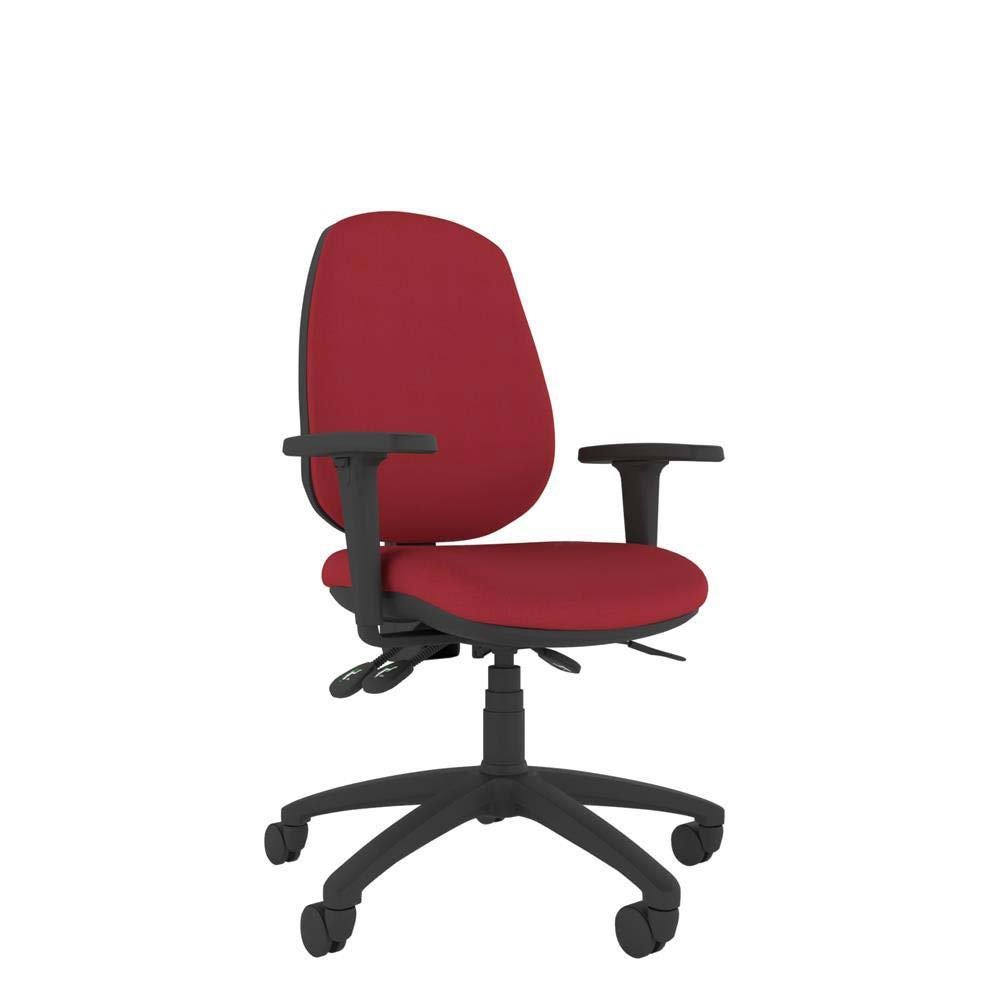 An ergonomic office chair being tested in a professional furniture showroom.
