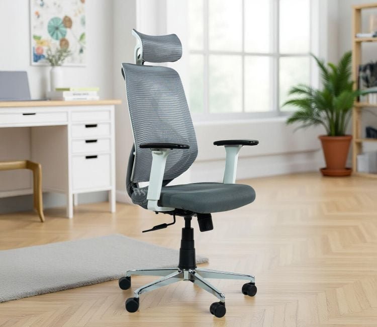 A modern leather armchair in a bright room representing chair buying questions.