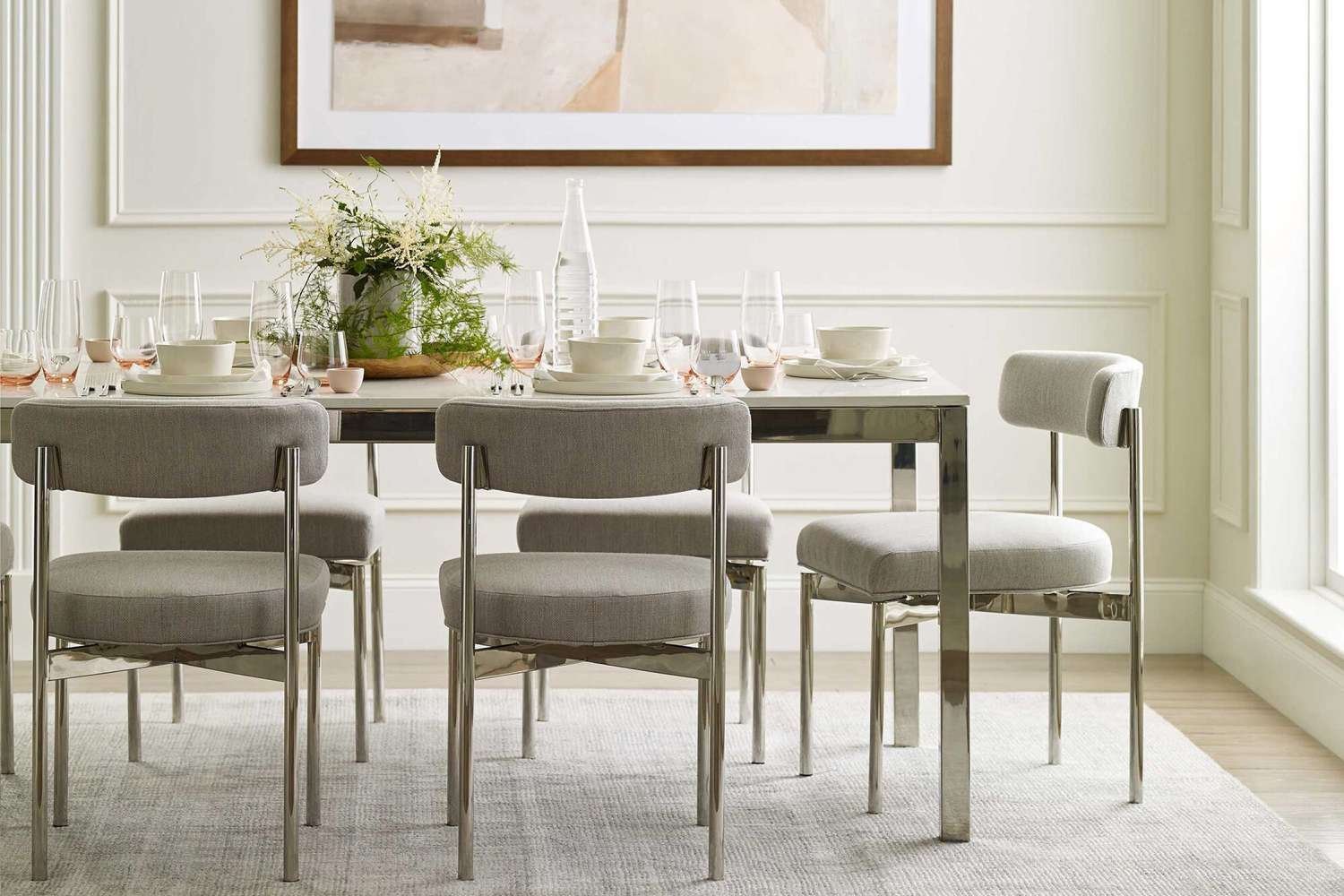 Modern dining room set showcasing diverse styles of comfortable dining chairs for sale.