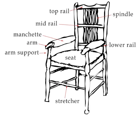 An armchair with armrests that are too high to fit under a desk.