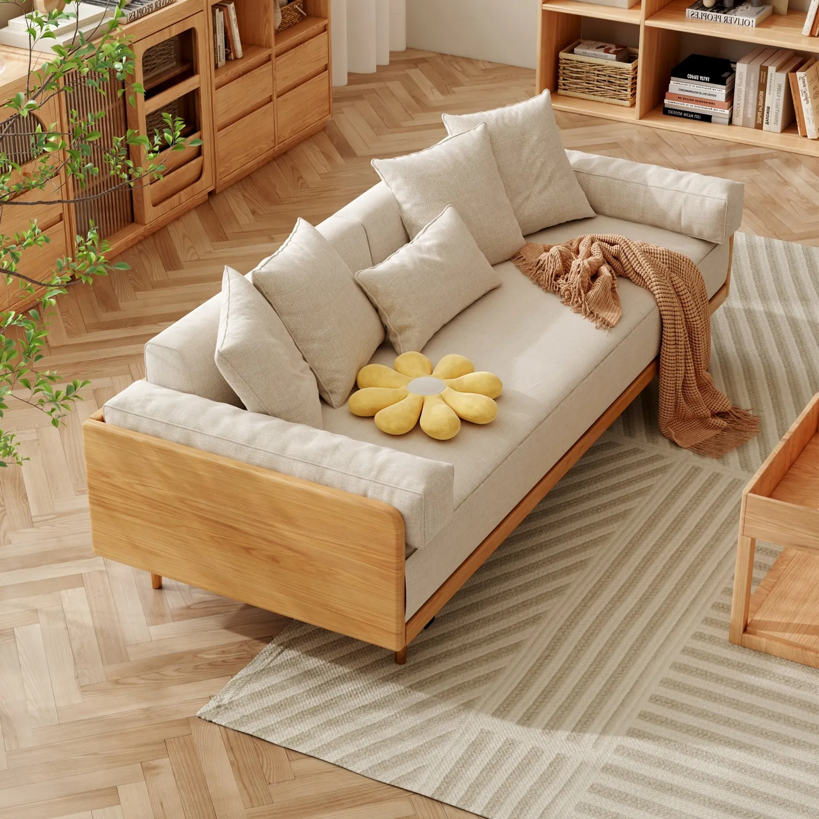 A chair bed shown in both armchair and extended bed configurations.