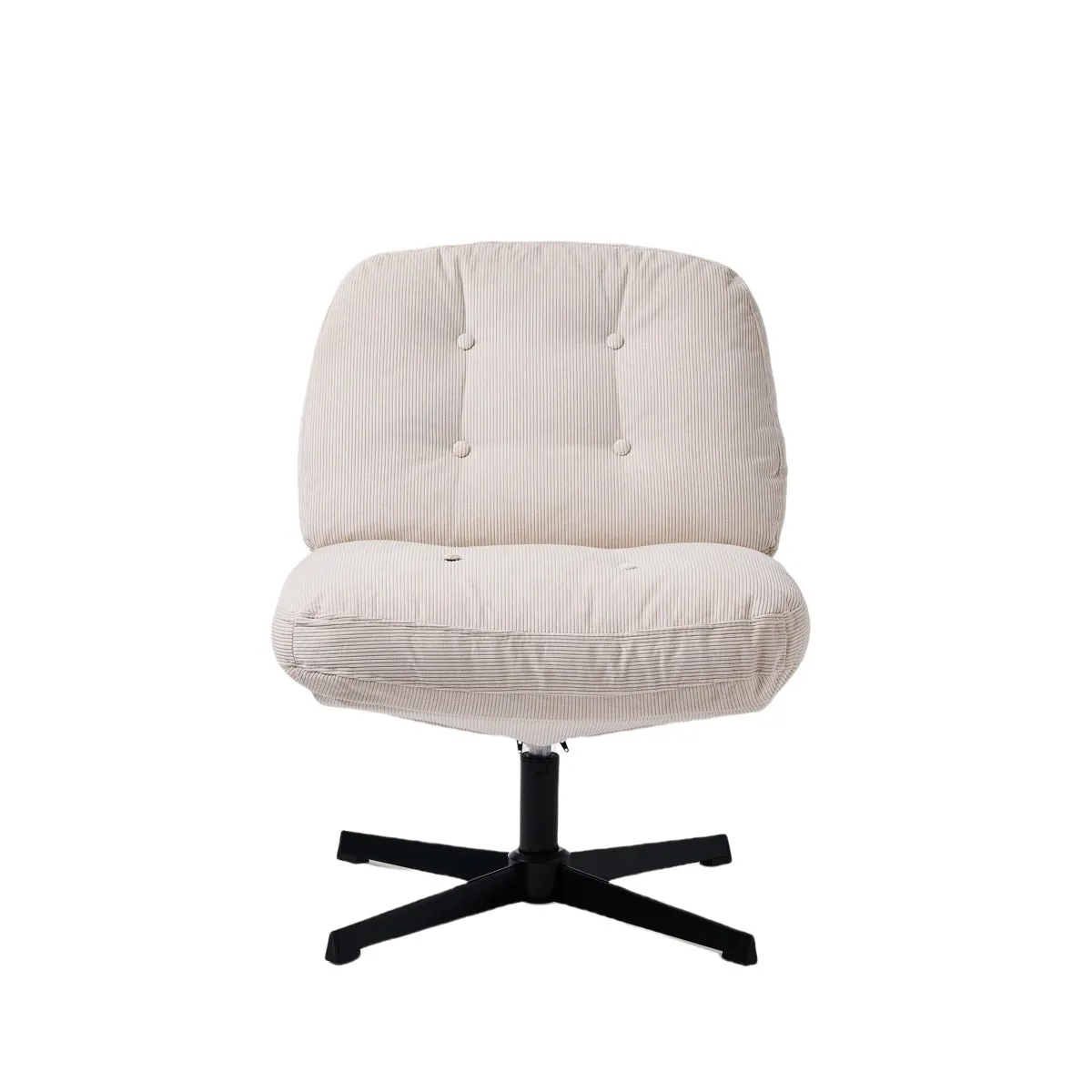 A cheap desk chair with sagging mesh backrest sitting on a concrete floor.