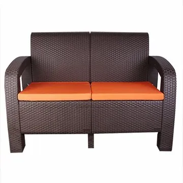 Close up of leather and wood materials used for a two seater chair.