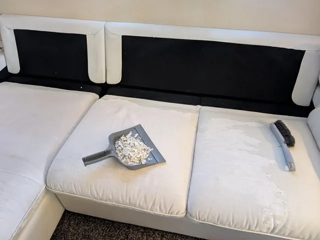 Customers browse a well-organized furniture store featuring a selection of modern sofas.