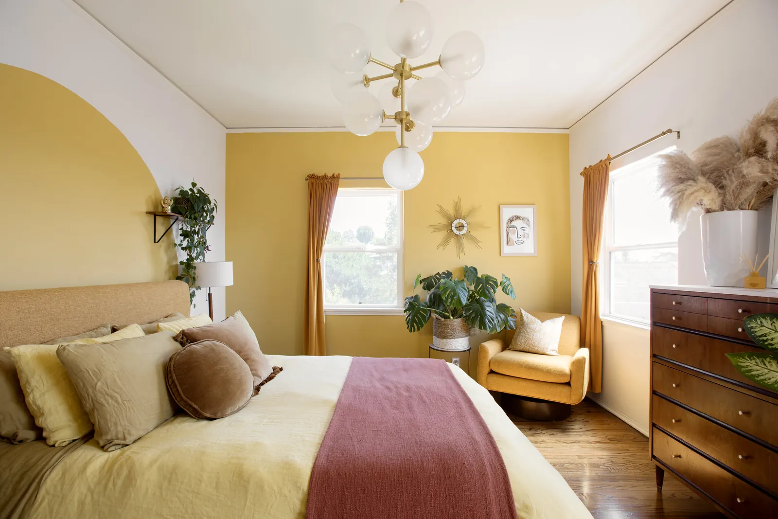 Different styles of chairs arranged to fit various bedroom layout floor plans.