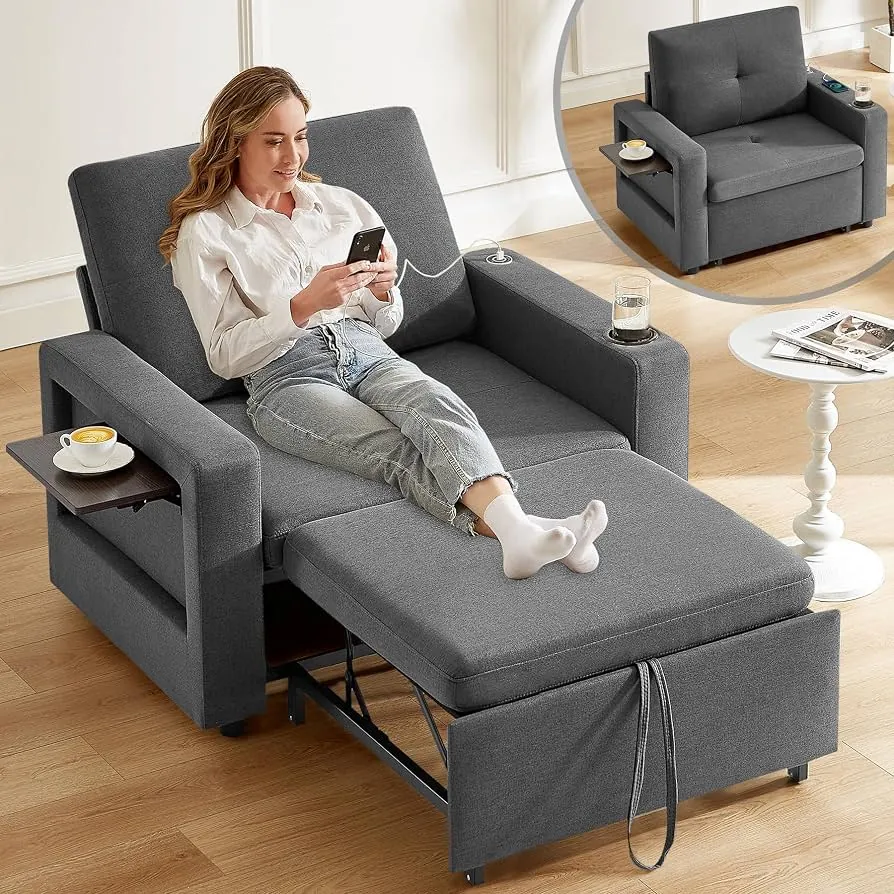 Different styles of convertible chair designs compared side by side in a studio.