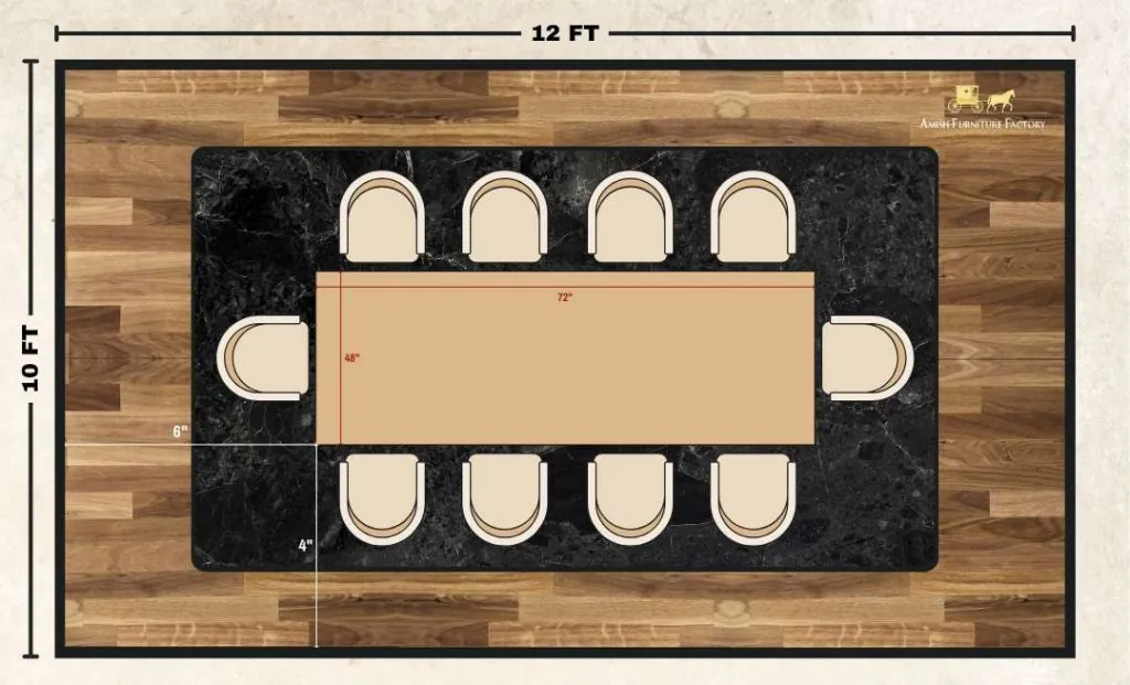 A dining table placed in a room with limited clearance space.