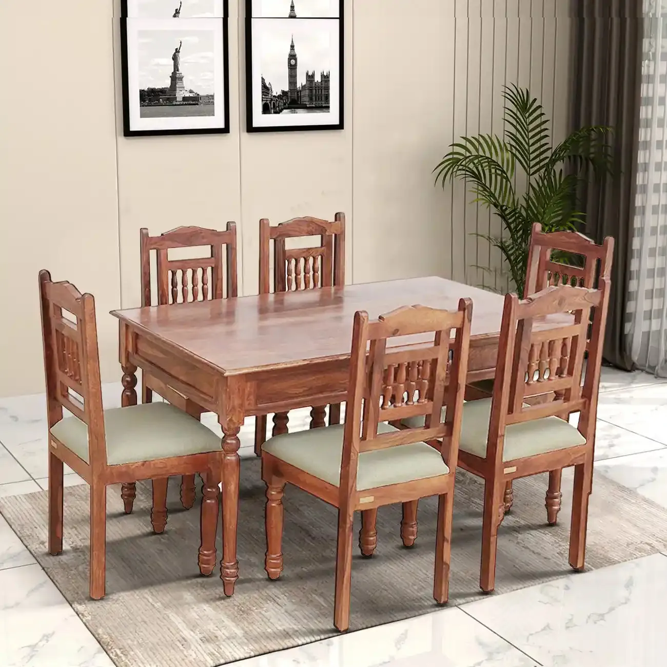 A dining table positioned too close to a wall, blocking chair access.