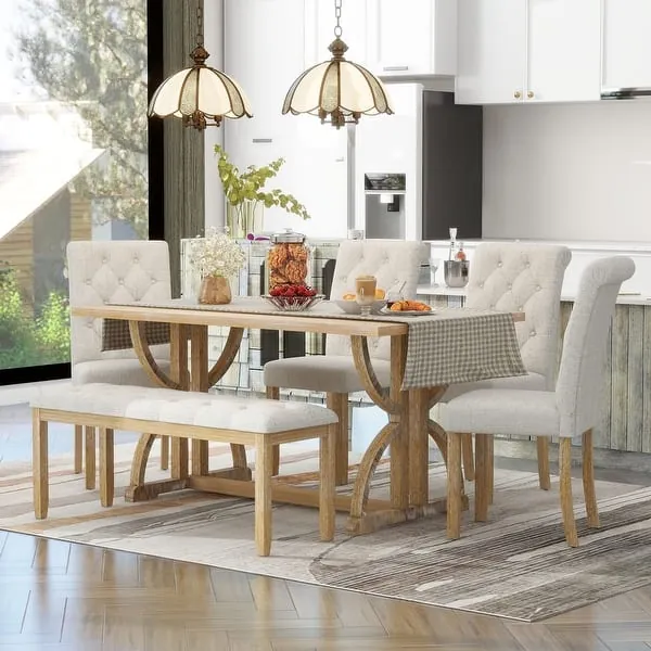 A dining table that is too large for the available space in a room.