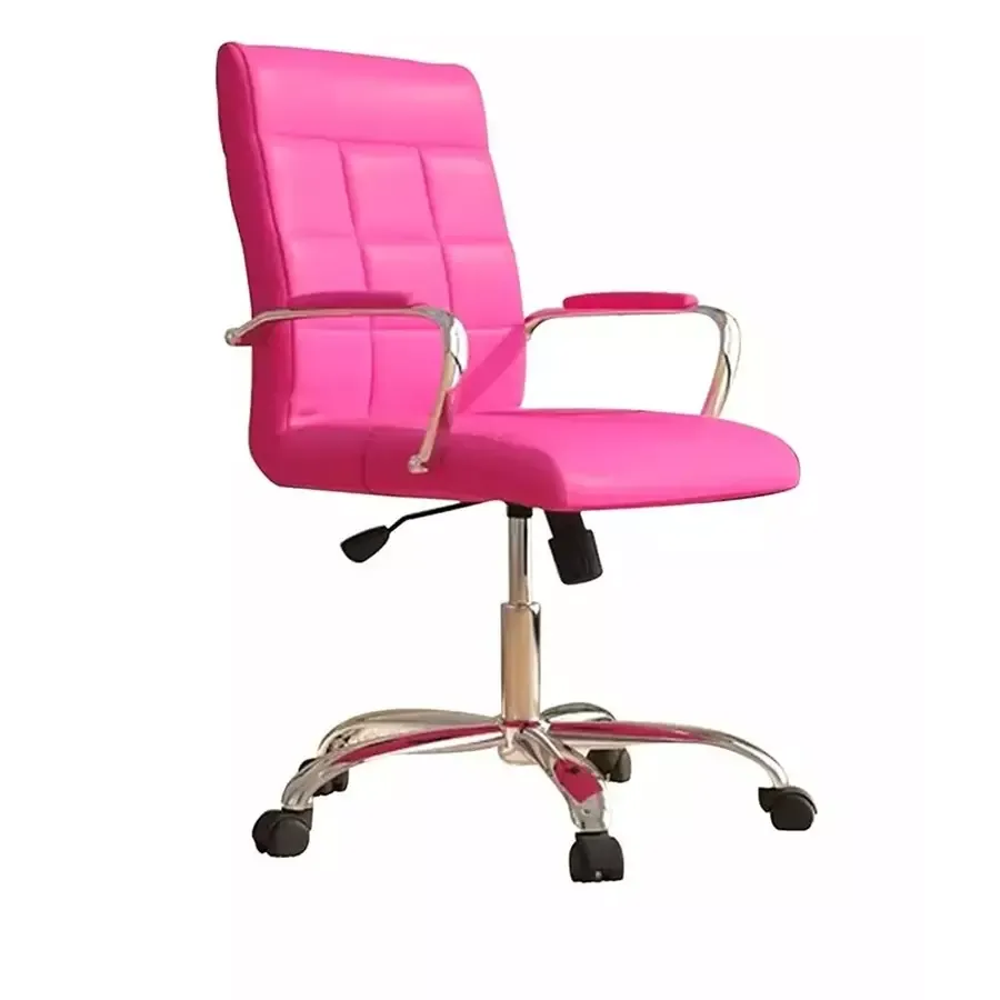 An ergonomic desk chair adjusted to the correct height at a wooden desk.