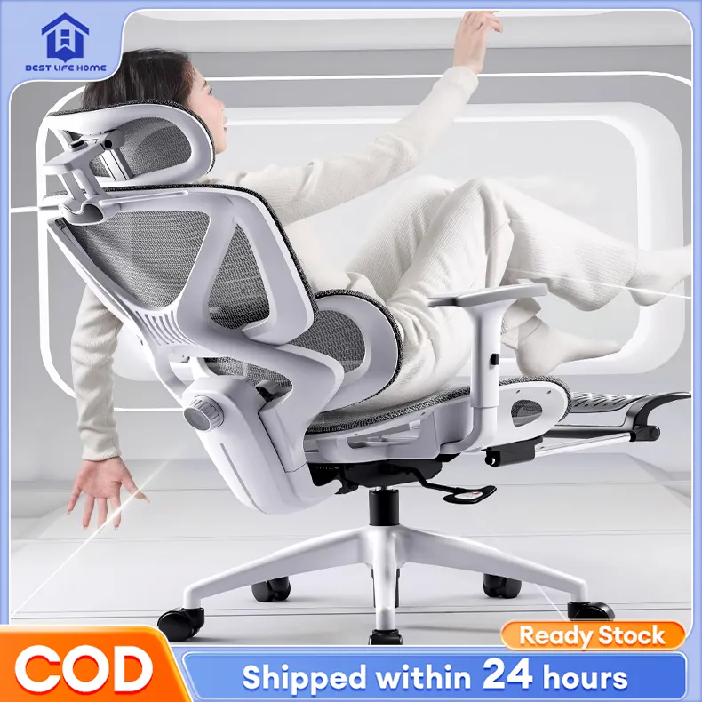 Ergonomic specialist adjusting tall computer chair in fitting room