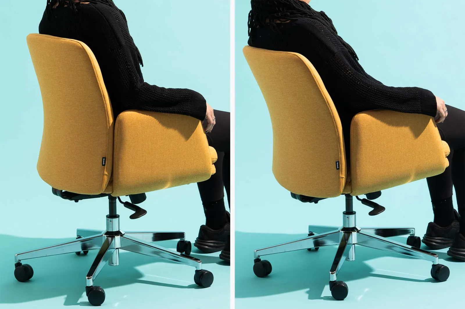 Executive office chair adjustment mechanisms shown from rear angle