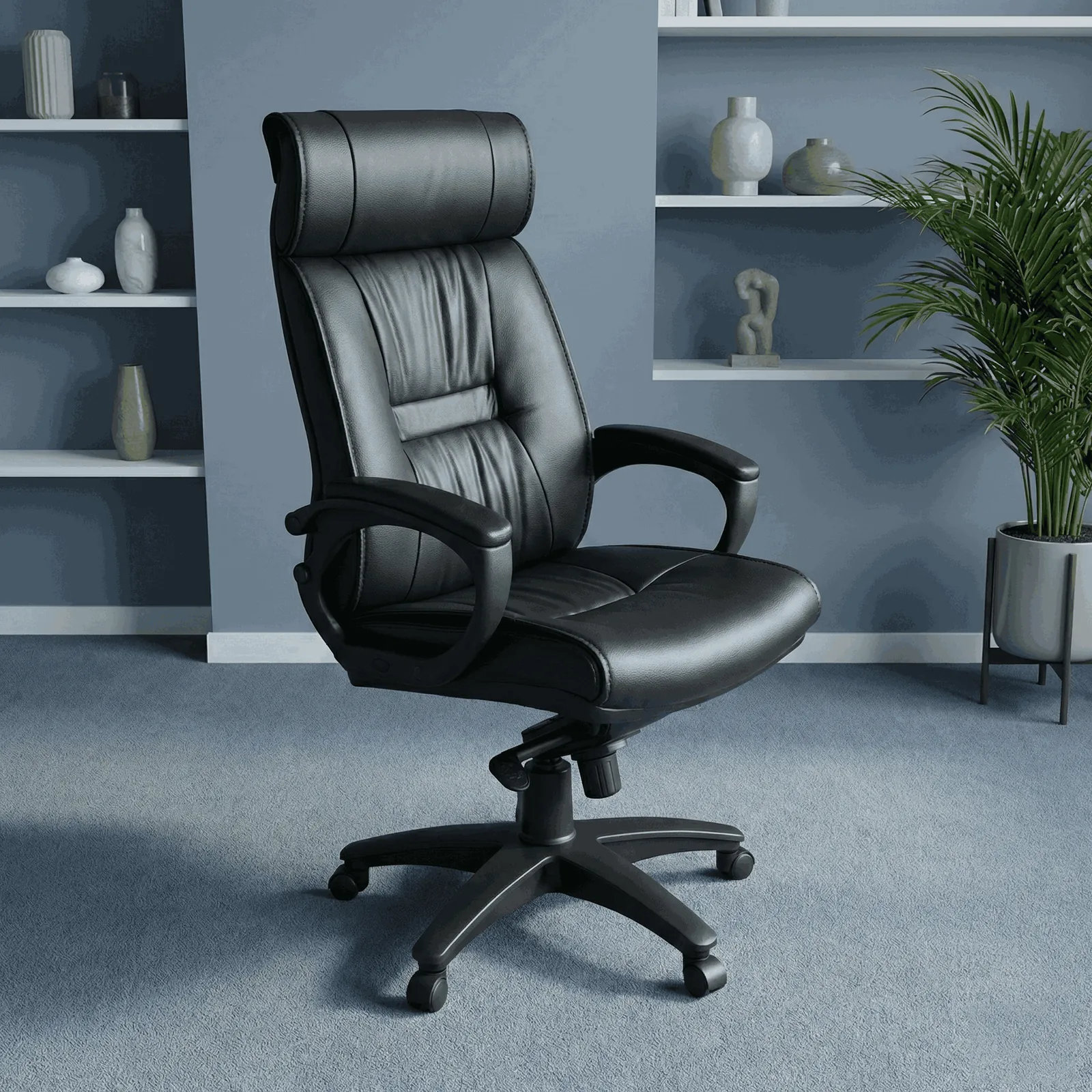 A heavy person sitting uncomfortably on a sagging thin padded desk chair.