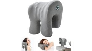 A legless pillow chair sits on a hardwood floor in a bright living room.