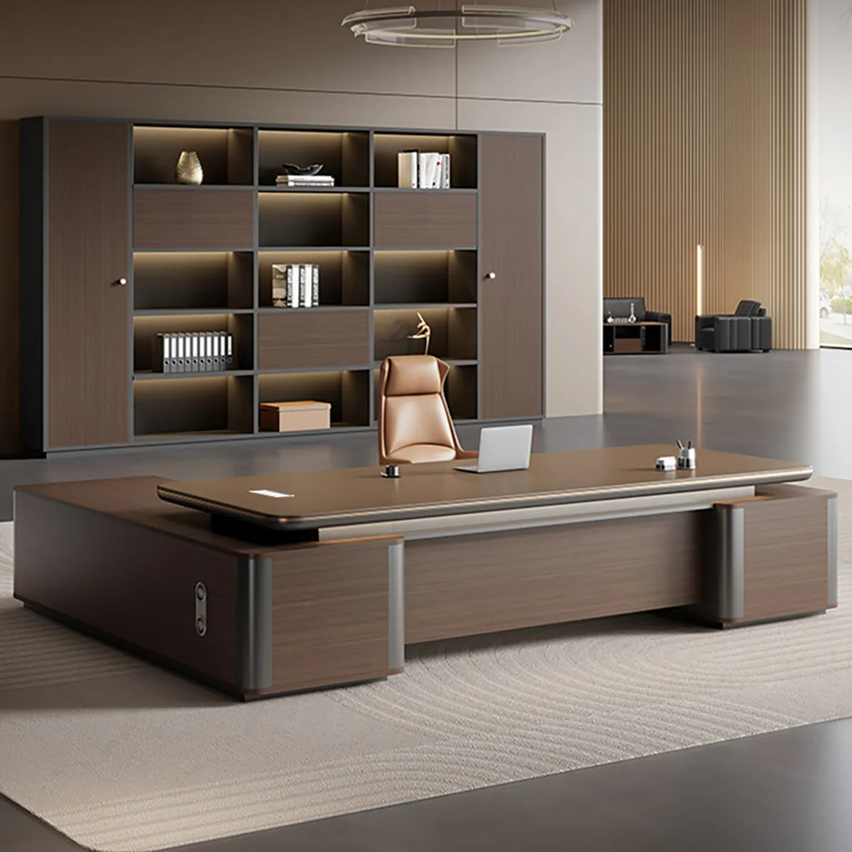 Material samples and modular furniture components laid out for a custom design project.