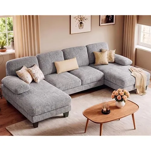 Measuring floor space accurately to ensure a sectional couch fits the living area.