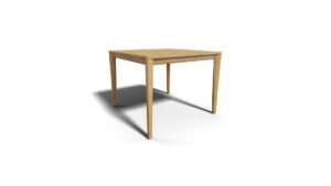 A minimalist dining table set elegantly in a brightly lit modern home interior.