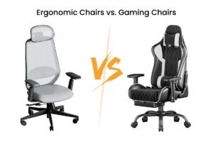 A modern black mesh office chair stands in a clean, professional home workspace.