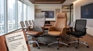 A modern conference room showcasing a variety of professional conference chairs for office meetings.