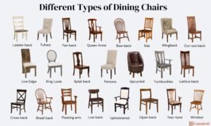 A modern dining room set featuring elegant dining chairs with arms around a table.
