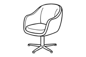 A modern ergonomic swivel chair stands in a bright artist studio setting.