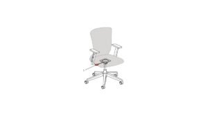 A modern ergonomic swivel chair stands in a bright, professional architectural studio space.