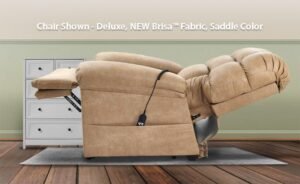 Modern zero-gravity recliner chair fully extended in a bright minimalist living room