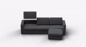 A modular couch with separate sections arranged flexibly in a bright living room.