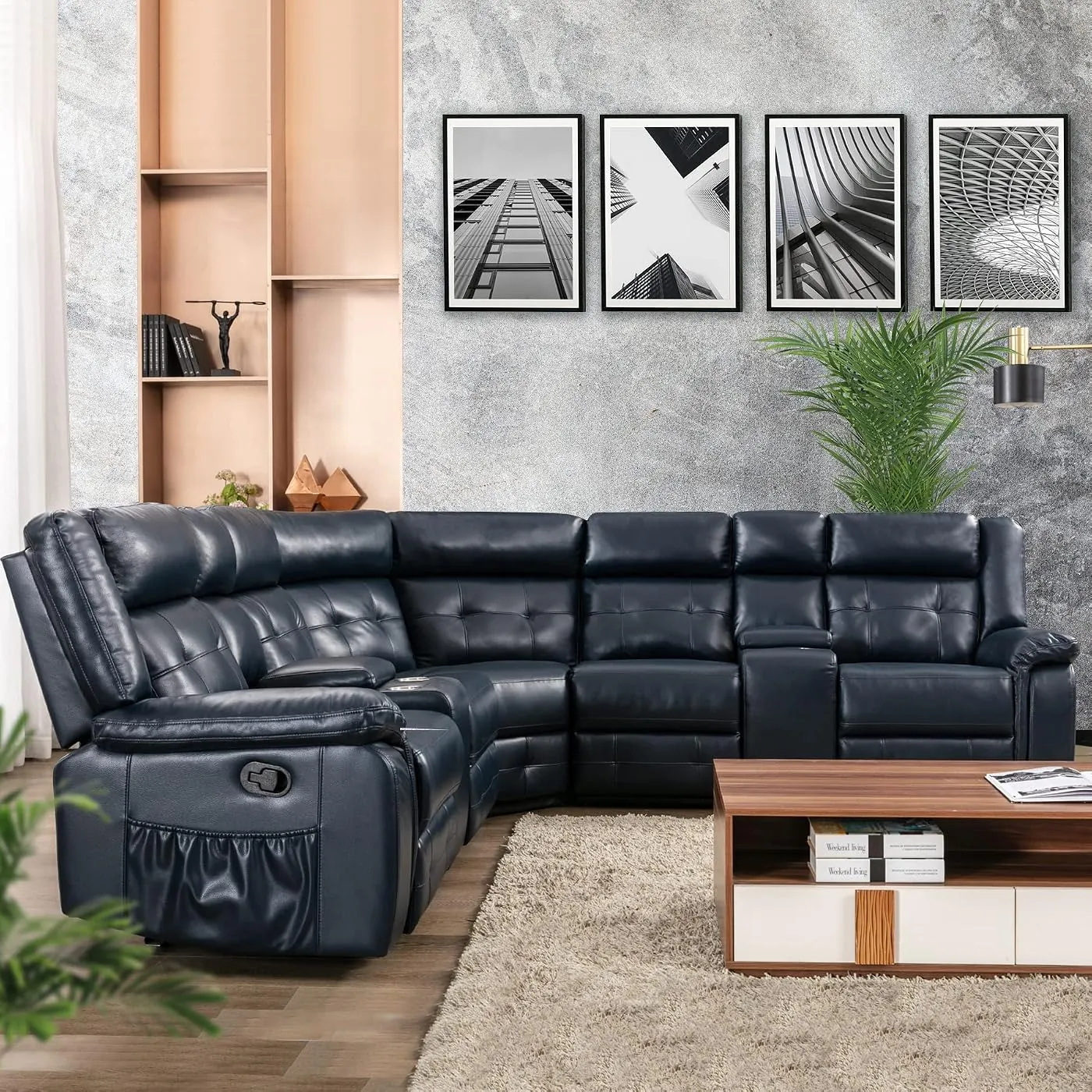 Painter's tape outlining the size of a sectional couch on a living room floor.