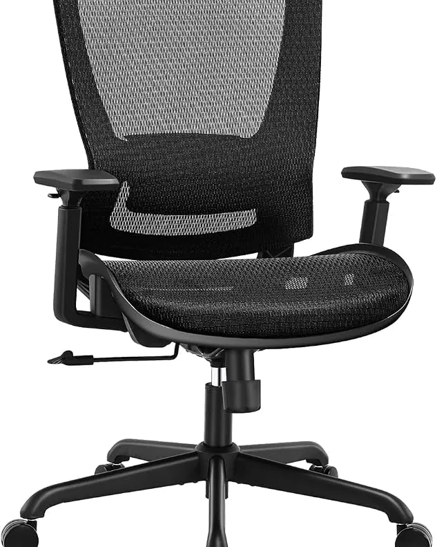 A person adjusts the ergonomic settings on a high-quality mesh office chair.