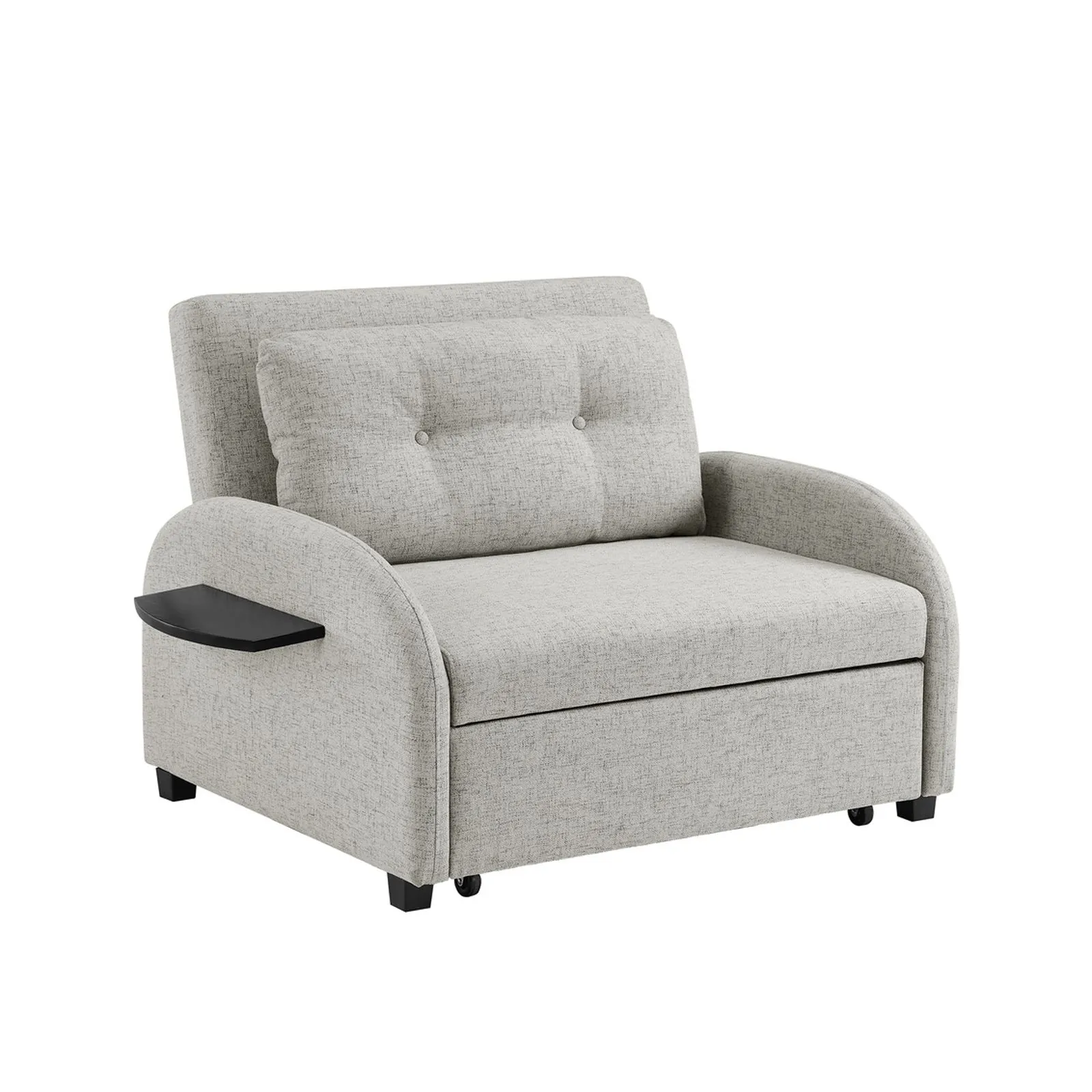 A person carefully operating the locking mechanism of a versatile convertible chair at home.