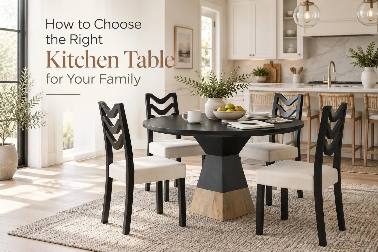 A person measures floor space to decide on a kitchen table.