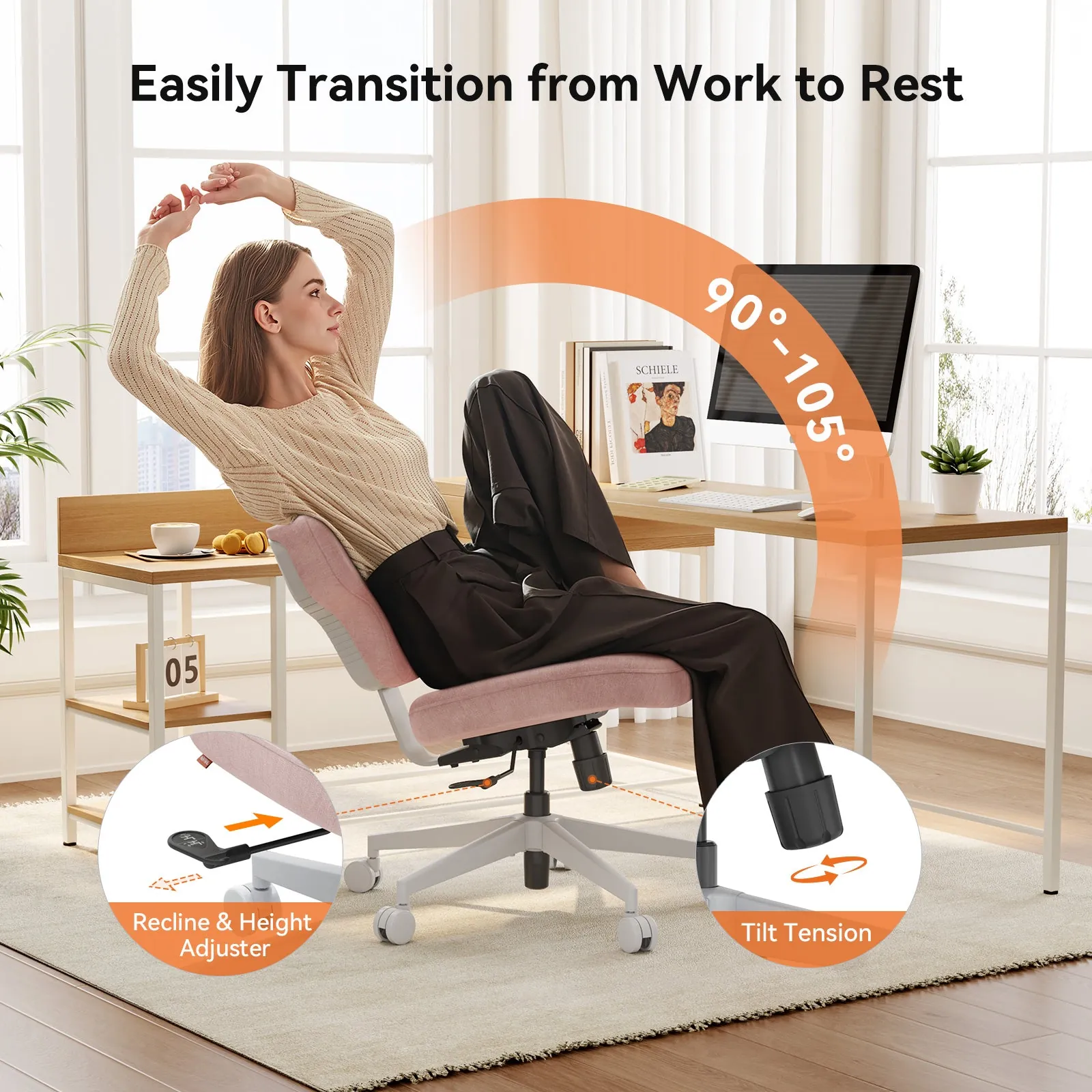 A person relaxing in a chair correctly adjusted to support a healthy sleeping posture.