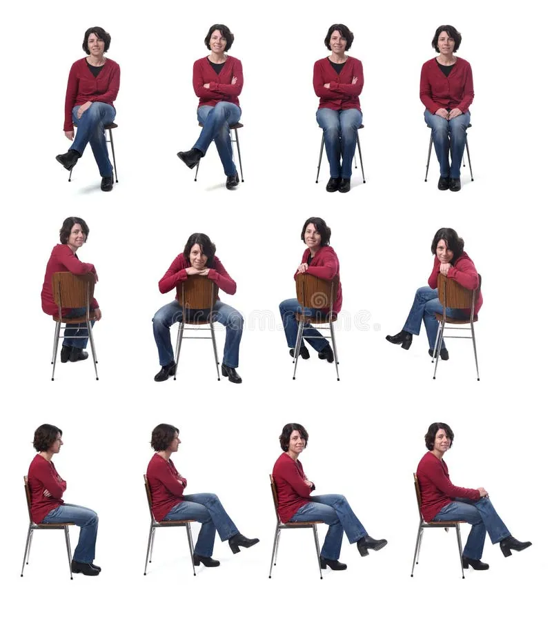 A person sitting in a chair that is too low, causing poor body posture.