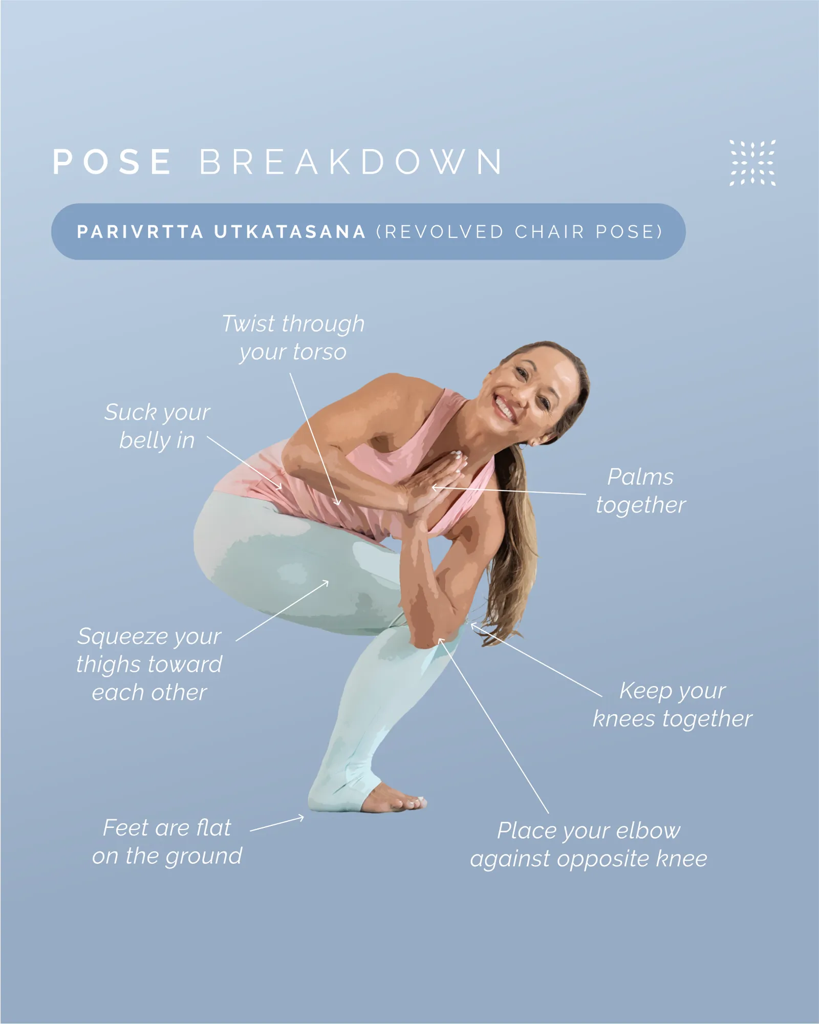 A person sitting on the edge of a chair in an alternative pose.