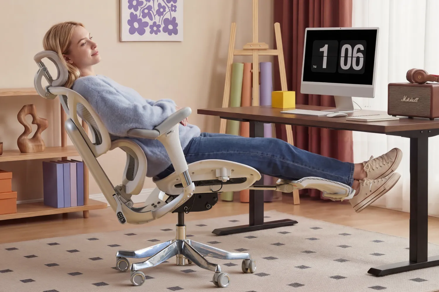 A refurbished ergonomic office chair packed securely inside a shipping box.