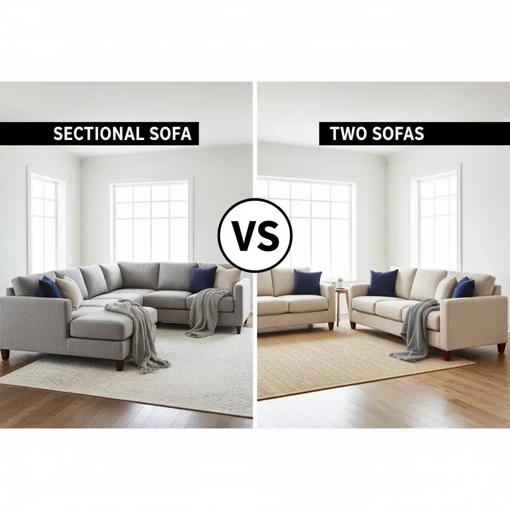 A small apartment living room featuring a compact sofa and an accent chair.