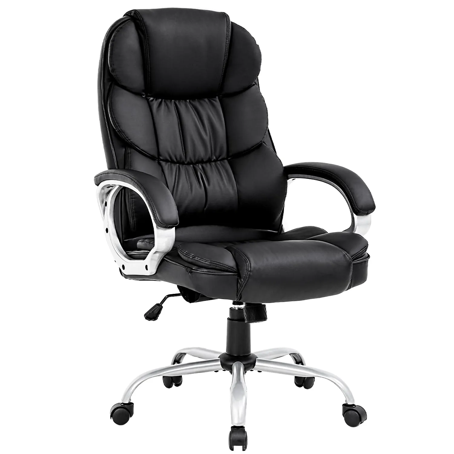 Someone leaning back dangerously on a basic office chair over rough concrete.