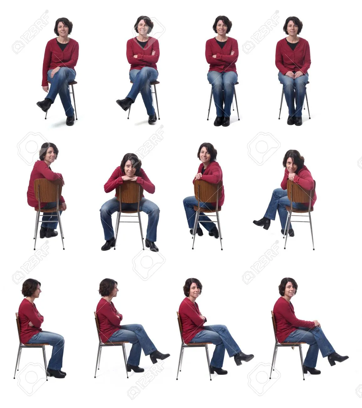 Someone practicing seated poses regularly to prepare for a professional photography session.