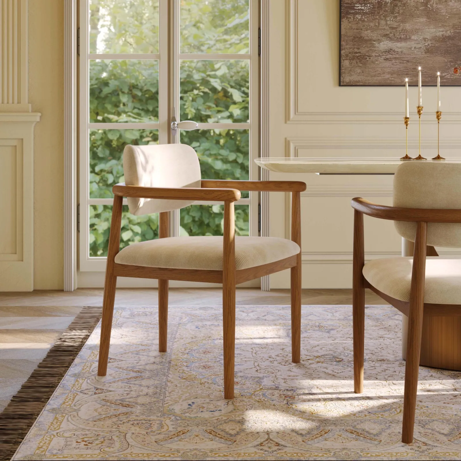 A stylish mustard accent chair creates a cozy reading nook in a room.
