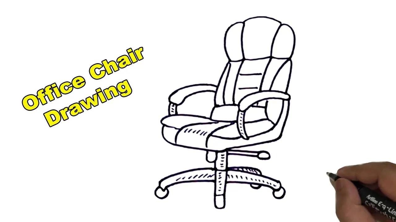 Technical sketch of a swivel chair showing construction lines on white paper.