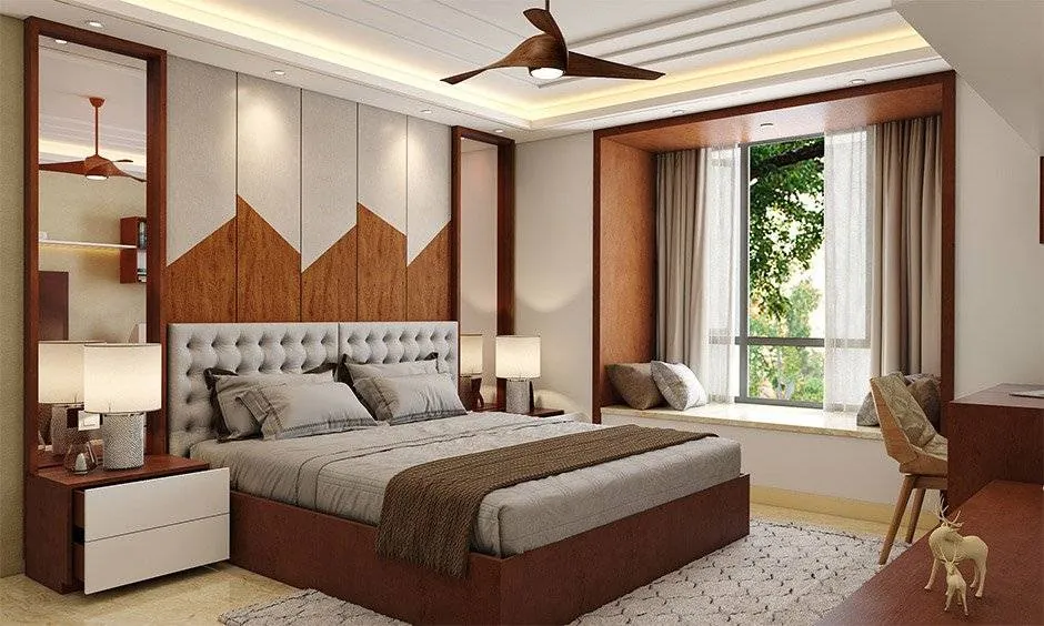 Tools and compact furniture items laid out for planning bedroom seating arrangements.