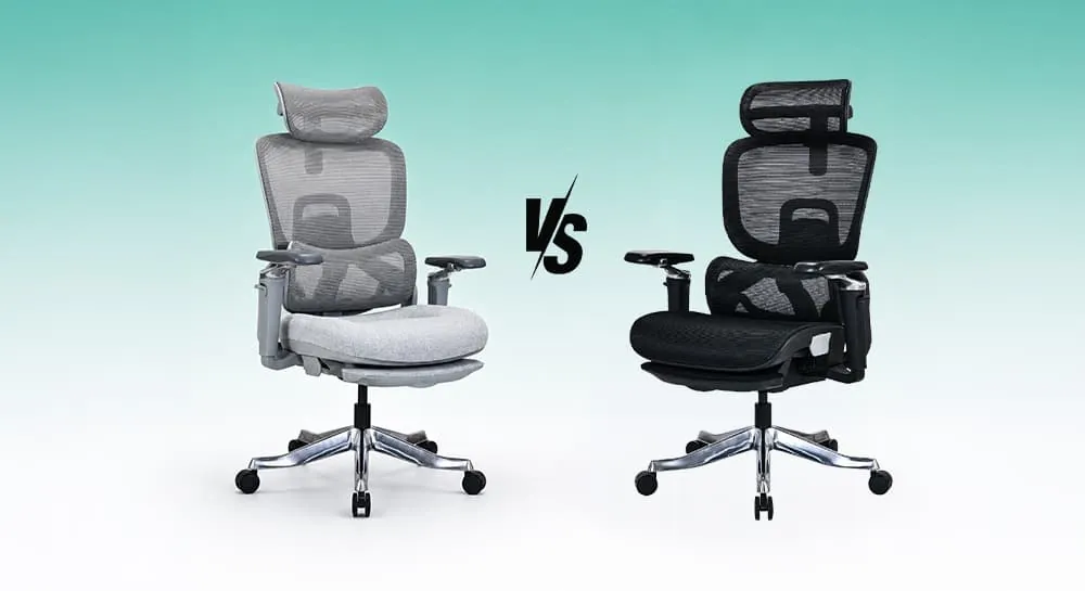 Two office chairs showing different seating options for improved ergonomic comfort.