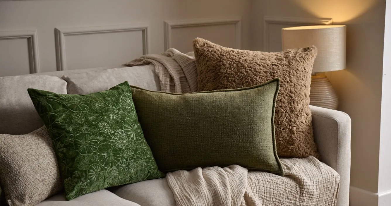 A well-lit living room where a brown couch blends into the bright decor.